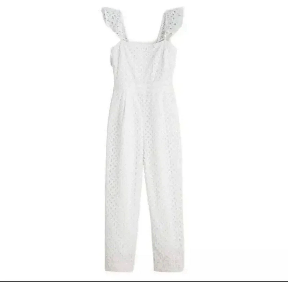 J Crew NWT White Eyelet Wide Leg Crop Jumpsuit Kasana Size 10